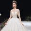 Romantic Champagne See-through Bridal Wedding Dresses 2020 Ball Gown Scoop Neck 3/4 Sleeve Backless Appliques Lace Handmade  Beading Cathedral Train Ruffle