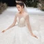 Romantic Champagne See-through Bridal Wedding Dresses 2020 Ball Gown Scoop Neck 3/4 Sleeve Backless Appliques Lace Handmade  Beading Cathedral Train Ruffle
