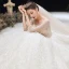 Romantic Champagne See-through Bridal Wedding Dresses 2020 Ball Gown Scoop Neck 3/4 Sleeve Backless Appliques Lace Handmade  Beading Cathedral Train Ruffle