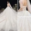 Romantic Champagne See-through Bridal Wedding Dresses 2020 Ball Gown Scoop Neck 3/4 Sleeve Backless Appliques Lace Handmade  Beading Cathedral Train Ruffle