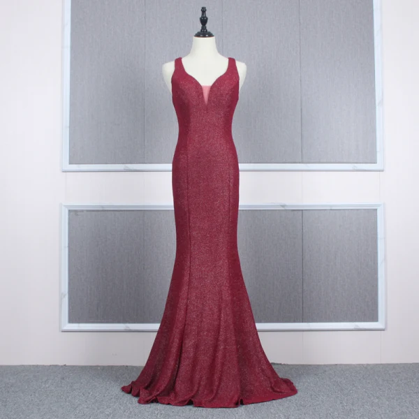 Affordable Evening Dresses 2020 Trumpet / Mermaid Shoulders Sleeveless Glitter Polyester Floor-Length / Long Ruffle Backless Formal Dresses