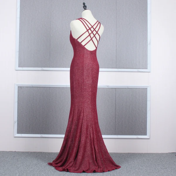 Affordable Evening Dresses 2020 Trumpet / Mermaid Shoulders Sleeveless Glitter Polyester Floor-Length / Long Ruffle Backless Formal Dresses