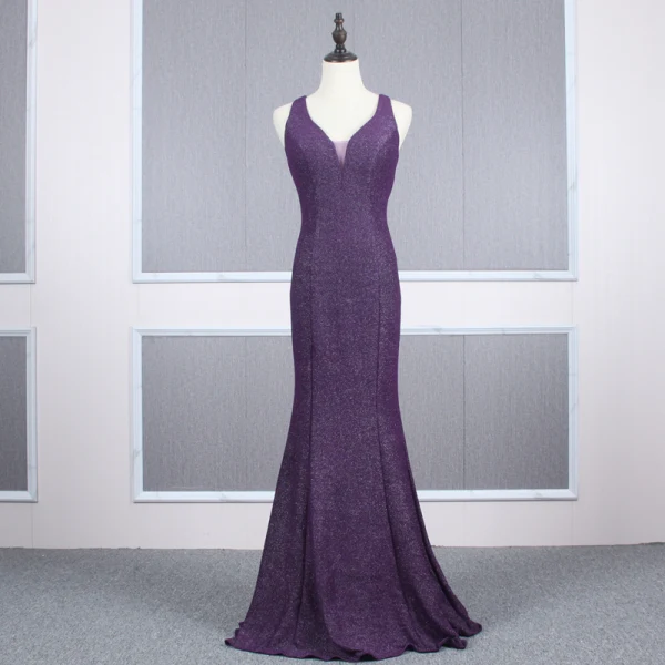 Affordable Evening Dresses 2020 Trumpet / Mermaid Shoulders Sleeveless Glitter Polyester Floor-Length / Long Ruffle Backless Formal Dresses