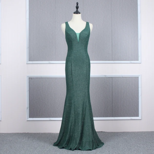 Affordable Evening Dresses 2020 Trumpet / Mermaid Shoulders Sleeveless Glitter Polyester Floor-Length / Long Ruffle Backless Formal Dresses
