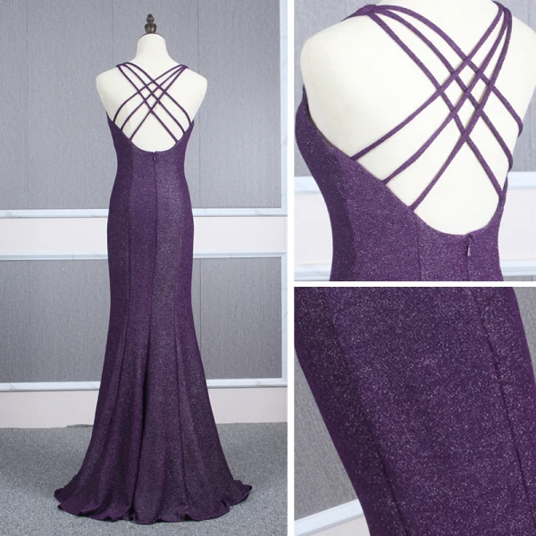 Affordable Evening Dresses 2020 Trumpet / Mermaid Shoulders Sleeveless Glitter Polyester Floor-Length / Long Ruffle Backless Formal Dresses