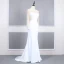 Haut de Gamme Blanche Transparentes Robe De Soirée 2020 Trompette / Sirène Encolure Dégagée Gonflée Manches Longues Perlage Train De Balayage Robe De Ceremonie