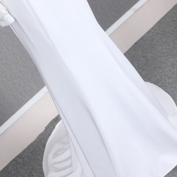 Haut de Gamme Blanche Transparentes Robe De Soirée 2020 Trompette / Sirène Encolure Dégagée Gonflée Manches Longues Perlage Train De Balayage Robe De Ceremonie