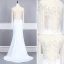 Haut de Gamme Blanche Transparentes Robe De Soirée 2020 Trompette / Sirène Encolure Dégagée Gonflée Manches Longues Perlage Train De Balayage Robe De Ceremonie