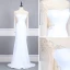 Haut de Gamme Blanche Transparentes Robe De Soirée 2020 Trompette / Sirène Encolure Dégagée Gonflée Manches Longues Perlage Train De Balayage Robe De Ceremonie