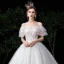 Bäst Champagne Brud Bröllopsklänningar 2020 Balklänning Av Axeln Korta ärm Halterneck Glittriga / Glitter Tyll Appliqués Blomma Beading Cathedral Train Ruffle