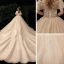 Bäst Champagne Brud Bröllopsklänningar 2020 Balklänning Av Axeln Korta ärm Halterneck Glittriga / Glitter Tyll Appliqués Blomma Beading Cathedral Train Ruffle