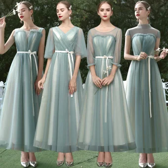 Abordable Vert Cendré Robe Demoiselle D Honneur 2020 Princesse Ceinture Longueur Cheville Volants Dos Nu Robe Pour Mariage