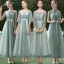 Affordable Sage Green Bridesmaid Dresses 2020 A-Line / Princess Sash Ankle Length Ruffle Backless Wedding Party Dresses