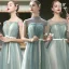 Affordable Sage Green Bridesmaid Dresses 2020 A-Line / Princess Sash Ankle Length Ruffle Backless Wedding Party Dresses