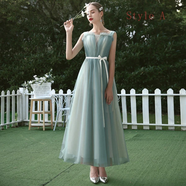 Affordable Sage Green Bridesmaid Dresses 2020 A-Line / Princess Sash Ankle Length Ruffle Backless Wedding Party Dresses