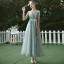 Affordable Sage Green Bridesmaid Dresses 2020 A-Line / Princess Sash Ankle Length Ruffle Backless Wedding Party Dresses