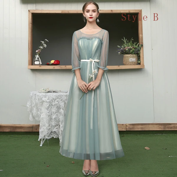 Affordable Sage Green Bridesmaid Dresses 2020 A-Line / Princess Sash Ankle Length Ruffle Backless Wedding Party Dresses