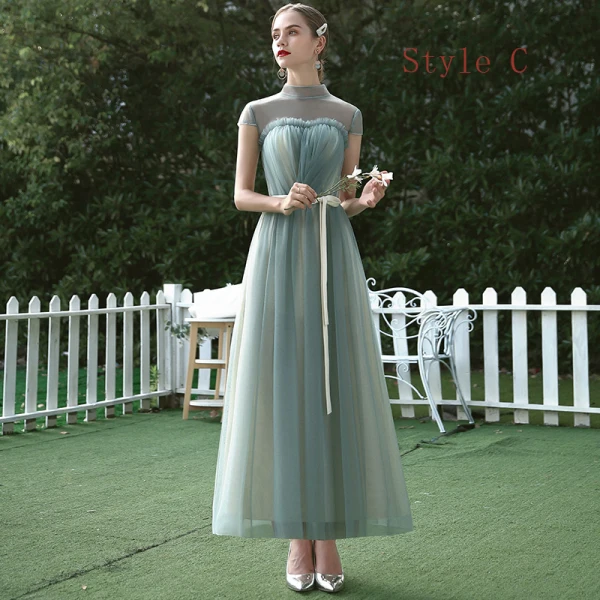 Affordable Sage Green Bridesmaid Dresses 2020 A-Line / Princess Sash Ankle Length Ruffle Backless Wedding Party Dresses