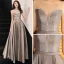 Elegante Braun Durchsichtige Abendkleider 2019 A Linie Rundhalsausschnitt Ärmellos Glanz Polyester Strass Perlenstickerei Lange Rüschen Rückenfreies Festliche Kleider
