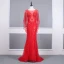 Haut de Gamme Rouge Transparentes Robe De Soirée 2020 Trompette / Sirène Encolure Dégagée Manches Longues Perlage Tribunal Train Robe De Ceremonie