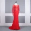 Haut de Gamme Rouge Transparentes Robe De Soirée 2020 Trompette / Sirène Encolure Dégagée Manches Longues Perlage Tribunal Train Robe De Ceremonie