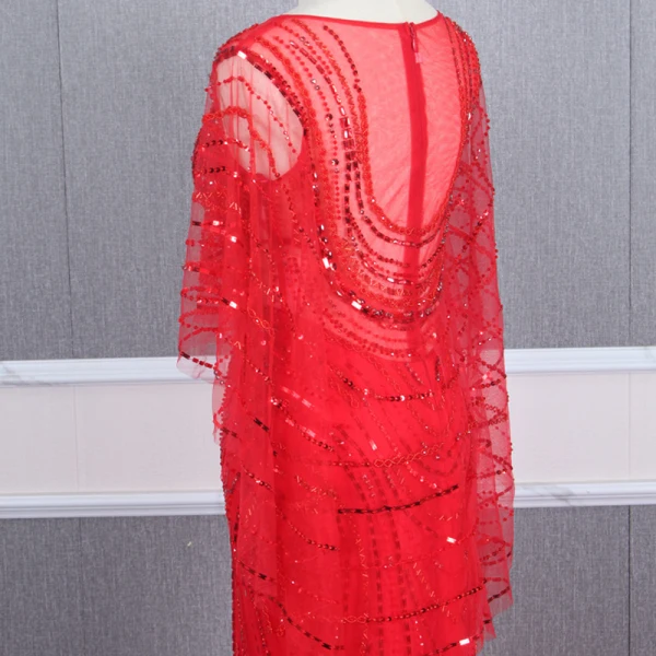 Haut de Gamme Rouge Transparentes Robe De Soirée 2020 Trompette / Sirène Encolure Dégagée Manches Longues Perlage Tribunal Train Robe De Ceremonie