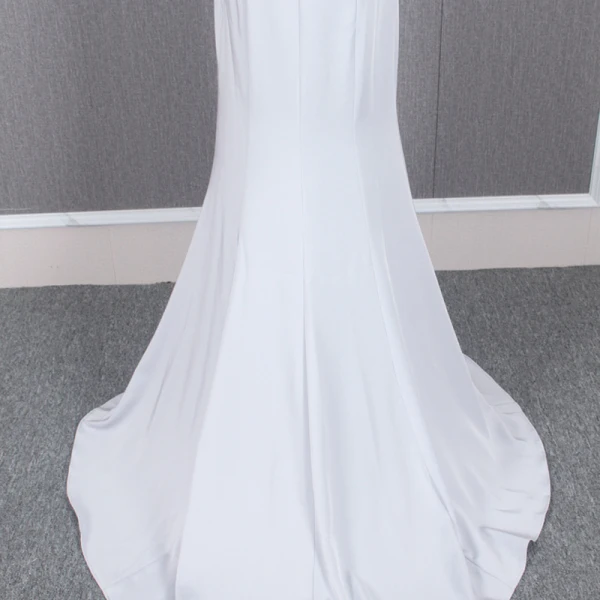 Haut de Gamme Argenté Transparentes Robe De Soirée 2020 Trompette / Sirène Encolure Dégagée Manches Courtes Perlage Train De Balayage Volants Robe De Ceremonie