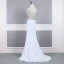 Haut de Gamme Argenté Transparentes Robe De Soirée 2020 Trompette / Sirène Encolure Dégagée Manches Courtes Perlage Train De Balayage Volants Robe De Ceremonie