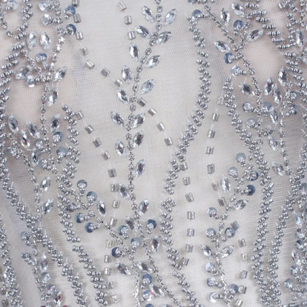 Haut de Gamme Argenté Transparentes Robe De Soirée 2020 Trompette / Sirène Encolure Dégagée Manches Courtes Perlage Train De Balayage Volants Robe De Ceremonie