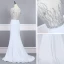 Haut de Gamme Argenté Transparentes Robe De Soirée 2020 Trompette / Sirène Encolure Dégagée Manches Courtes Perlage Train De Balayage Volants Robe De Ceremonie
