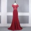 Haut de Gamme Rouge Transparentes Robe De Soirée 2020 Trompette / Sirène Encolure Dégagée Manches Courtes Perlage Train De Balayage Volants Robe De Ceremonie