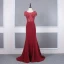 Haut de Gamme Rouge Transparentes Robe De Soirée 2020 Trompette / Sirène Encolure Dégagée Manches Courtes Perlage Train De Balayage Volants Robe De Ceremonie