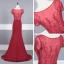 Haut de Gamme Rouge Transparentes Robe De Soirée 2020 Trompette / Sirène Encolure Dégagée Manches Courtes Perlage Train De Balayage Volants Robe De Ceremonie