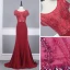 Haut de Gamme Rouge Transparentes Robe De Soirée 2020 Trompette / Sirène Encolure Dégagée Manches Courtes Perlage Train De Balayage Volants Robe De Ceremonie