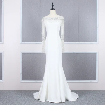 High End Witte Avondjurken 2020 Trompet Zeemeermin Vierkante Halslijn Lange Mouwen Rhinestone Kralen Kwast Sweep Trein Gelegenheid Jurken