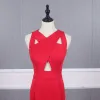 Erschwinglich Rot Abendkleider 2020 Meerjungfrau V-Ausschnitt Ärmellos Sweep / Pinsel Zug Rüschen Rückenfreies Festliche Kleider