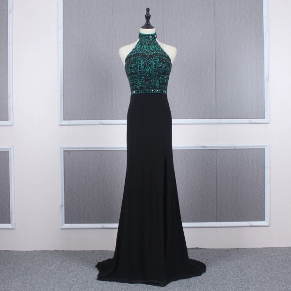 slim fit dress slacks Simple A line Off the Shoulder Shiny Green Black Long Prom Dresses P22 –  PreppyDress main image 1