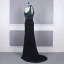 Fashion Black Evening Dresses  2020 Trumpet / Mermaid High Neck Sleeveless Dark Green Beading Rhinestone Sweep Train Ruffle Backless Formal Dresses