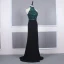 Fashion Black Evening Dresses  2020 Trumpet / Mermaid High Neck Sleeveless Dark Green Beading Rhinestone Sweep Train Ruffle Backless Formal Dresses