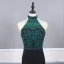 Fashion Black Evening Dresses  2020 Trumpet / Mermaid High Neck Sleeveless Dark Green Beading Rhinestone Sweep Train Ruffle Backless Formal Dresses