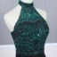 Fashion Black Evening Dresses  2020 Trumpet / Mermaid High Neck Sleeveless Dark Green Beading Rhinestone Sweep Train Ruffle Backless Formal Dresses
