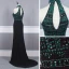 Fashion Black Evening Dresses  2020 Trumpet / Mermaid High Neck Sleeveless Dark Green Beading Rhinestone Sweep Train Ruffle Backless Formal Dresses