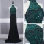Fashion Black Evening Dresses  2020 Trumpet / Mermaid High Neck Sleeveless Dark Green Beading Rhinestone Sweep Train Ruffle Backless Formal Dresses