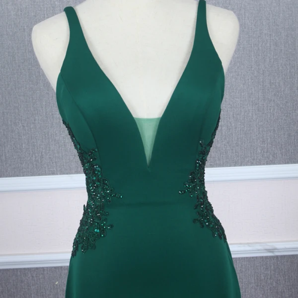 Affordable Dark Green Evening Dresses 2020 Trumpet / Mermaid Shoulders Sleeveless Beading Court Train Ruffle Backless Formal Dresses