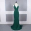 Affordable Dark Green Evening Dresses  2020 Trumpet / Mermaid Shoulders Sleeveless Beading Court Train Ruffle Backless Formal Dresses