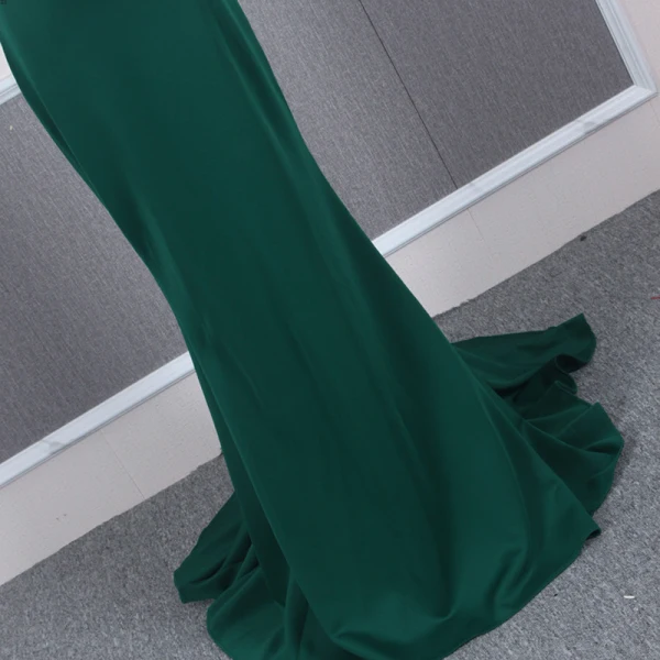 Affordable Dark Green Evening Dresses 2020 Trumpet / Mermaid Shoulders Sleeveless Beading Court Train Ruffle Backless Formal Dresses
