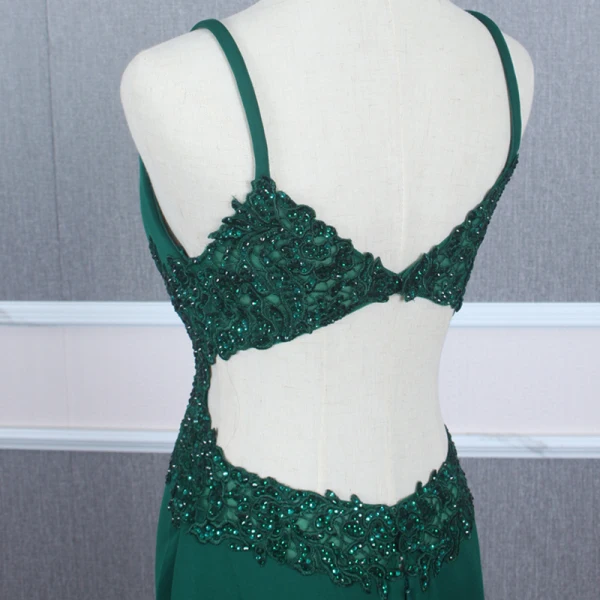 Affordable Dark Green Evening Dresses 2020 Trumpet / Mermaid Shoulders Sleeveless Beading Court Train Ruffle Backless Formal Dresses