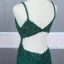 Affordable Dark Green Evening Dresses  2020 Trumpet / Mermaid Shoulders Sleeveless Beading Court Train Ruffle Backless Formal Dresses