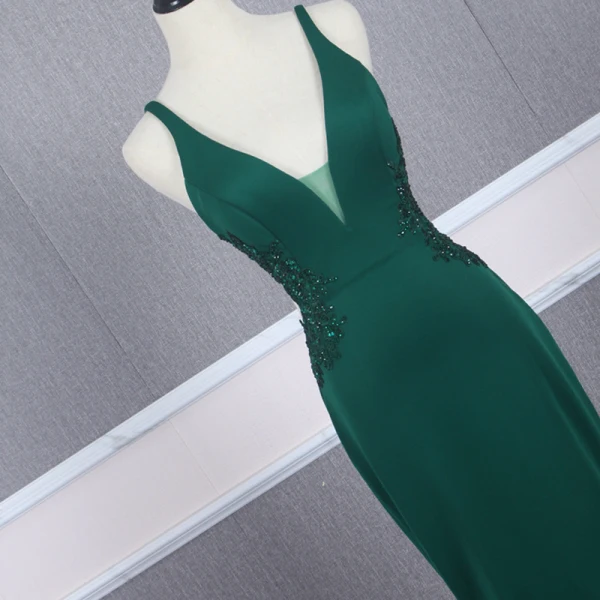 Affordable Dark Green Evening Dresses 2020 Trumpet / Mermaid Shoulders Sleeveless Beading Court Train Ruffle Backless Formal Dresses