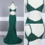 Affordable Dark Green Evening Dresses  2020 Trumpet / Mermaid Shoulders Sleeveless Beading Court Train Ruffle Backless Formal Dresses